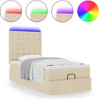 vidaXL Ottoman bed met matras en LED's 100x200cm stof crèmekleurig
