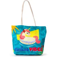 Nobrand Vakantie Vibes Eenhoorn Canvas Strandtas
