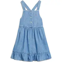 Tommy Hilfiger overgooier medium blue denim Jurk Blauw Meisjes Katoen Vierkante hals - maat 152