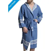 Lalay - Hamam Badjas Sun heren - royal blue - XXL - heren badjas - sauna badjas - korte badjas - badjas met capuchon - dunne badjas