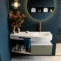 Mondiaz Riva badmeubel 120cm Army met 1 lade en wastafel rechts 1 kraangat Talc