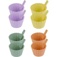 Alpina Dessert/vla/yoghurt bakje met lepel - 8x stuks - kunststof - 11 x 7 cm - verschillende kleuren