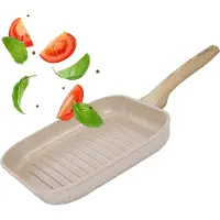 Maison & Kitchen Grillpan inductie PFAS vrij - Ø 28 cm Grill pan Aluminium Grillpannen Inductie - Keramische pan - Japandi beige