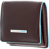 Piquadro Leren Weense doos Blue Square Square Coin Pocket Mogano Bruine Blauw