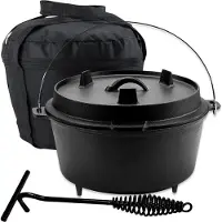 KitchenMonster Dutch Oven – Gietijzeren Pan met Deksel & Deksellifter – 5 Liter – 25,5 x 25,5 x 20 cm – Zwart
