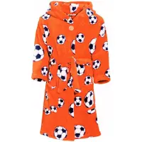 Playshoes - Badjas kind - Voetbal - fleece kinderbadjas met capuchon - Oranje - Maat 110/116