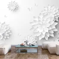 Karo-art Fotobehang - Oriëntaalse witte bloemen