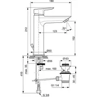 Ideal standard Tesi wastafelkraan Grande m. vaste uitloop met waste 5l/min chroom