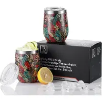 Brisby RVS 2 Stuks Dubbelwandige Design Thermosbeker, Partybeker Set met Deksels – Jungle
