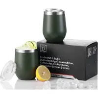 Bardi RVS 2 Stuks Dubbelwandige Design Thermosbeker, Partybeker Set met Deksels – Groen