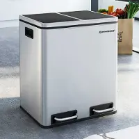 Songmics Afvalbak: 2 x 15L stalen pedaalemmer, zilver/zwart