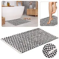 Sarcia.eu Wit met grijze gevlochten badkamermat/mat 50x80 cm - COOL Pluche Microvezel, HOOG Gramgewicht