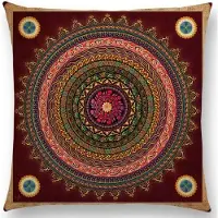 Cusco Mandala kussenhoes 45x45 cm - Fluweelzacht - DUBBELZIJDIG BEDRUKT - Bordeaurood/roze