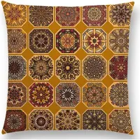 Cusco Mandala kussenhoes Yellow Blocks – DUBBELZIJDIG BEDRUKT – stevig grof linnen design - 45 x 45 cm - 6 kleuren