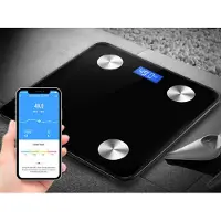 Verk Group Digitale Bluetooth Personenweegschaal met Gratis App - Slimme Weegschaal met Lichaamsanalyse- tot 180Kg - BMI, Vetpercentage, Spiermassa, Visceraal vet - Zwart