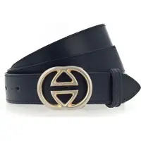 Vanzetti Leren Riem Leather Buckel Belt W95 Marine Donkerblauw