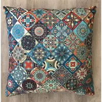 Cusco Mandala kussenhoes - Vierkantjes – DUBBELZIJDIG BEDRUKT – stevig grof linnen / canvas - 45 x 45 cm