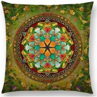Cusco Mandala kussenhoes 45x45 cm - Fluweelzacht - DUBBELZIJDIG BEDRUKT - Groen