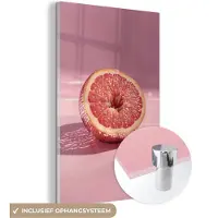 MuchoWow Glasschilderij 40x60 cm - Schilderij acrylglas - Grapefruit - Roze - Disco - Shiny - Foto op glas - Muurdecoratie woonkamer - Wanddecoratie slaapkamer - Schilderijen