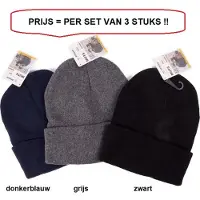 Benson Muts heren - dames - beanie - winter - zwart - grijs - donkerblauw - set van 3 stuks