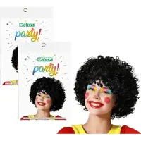 Atosa party Verkleedpruik voor heren en dames - 2x - zwart - Pietenpruik - kleine krulletjes - met sinterklaas