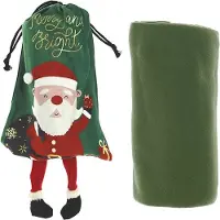 Unique living Plaid - Tijn - Rugzak met Kerstman erop - fleece Plaid - Groen -130 x 160 cm