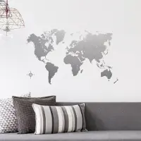 Crearreda - Wereldkaart Muursticker – Zilver – 70 x 47 cm