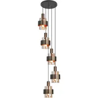 Highlight 5 Lichts Hanglamp Marrone Zwart Met Koper Brons