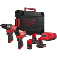 Milwaukee M12 FPP2A2-5253X Combiset met FPD2 Slagboor en FPD2 Slagschroevendraaier - 2.5Ah/5.0Ah 12V - in HD Box - 4933492513 (gereedschapset)