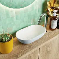 Mondiaz poole solid surface opzetkom kleur clay | talc. Afmeting 30x18x8 cm