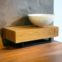Casajoy Fonteinplank Bold 50x25x10 cm Eiken Met Waskom 28 cm Rond Keramiek Wit