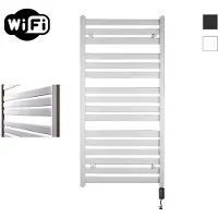 Sanicare Elektrische Radiator HWV - Moda Met Wifi 120x60 cm Mat Wit 876W Met Thermostaat Zwart Rechtsonder