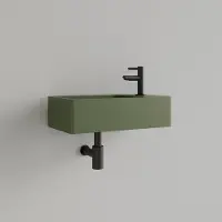 Gliss Design Fontein freya solid marble 40x22x10 cm met kraangat rechts mat olijf groen