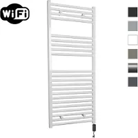 Sanicare Elektrische Radiator HWV Met Wifi 111,8x45 cm Wit 596W Met Thermostaat Zwart Rechtsonder
