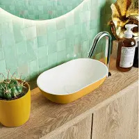 Mondiaz POOLE solid surface opzetkom kleur Ocher | Talc. Afmeting 30x18x8cm