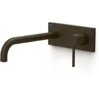 Tres Wastafelmengkraan inbouw study exclusive met afdekplaat gebogen uitloop 24 cm en hendel zwart brons