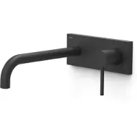 Tres Wastafelmengkraan Inbouw Study Exclusive met Afdekplaat Gebogen Uitloop 24 cm en Hendel Mat Zwart