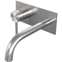 Brauer Inbouw wastafelmengkraan brushed edition coldstart gebogen uitloop ronde hendel links geborsteld rvs pvd met afdekplaat