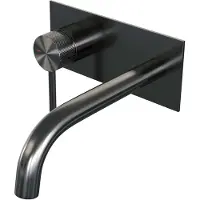 Brauer Gunmetal Carving inbouw wastafelmengkraan met gebogen uitloop en afdekplaat model A2 gunmetal geborsteld PVD