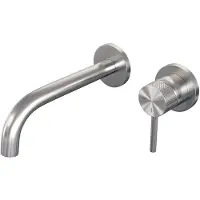 Brauer Brushed Carving inbouw wastafelkraan met gebogen uitloop, lange handgreep en ColdStart RVS geborsteld PVD rechts