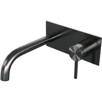 Brauer Gunmetal Edition ColdStart wastafelkraan inbouw gebogen uitloop met achterplaat model A1 gunmetal geborsteld PVD