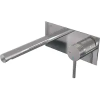 Brauer Chrome Carving inbouw wastafelkraan plaat met rechte uitloop, lange handgreep en ColdStart chroom rechts