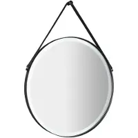 Sapho Orbiter Ronde spiegel met LED-verlichting, leren riem, Ø60cm, mat zwart