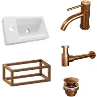 Brauer Fonteinset copper edition 40x22 cm wit incl. Toebehoren en frame geborsteld koper pvd