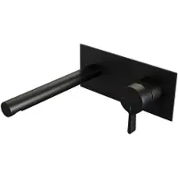 Brauer Inbouw wastafelmengkraan black edition coldstart rechte uitloop halfronde hendel rechts mat zwart met afdekplaat