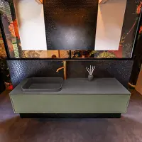 Mondiaz Erin 150cm badmeubel Army met 1 lade en donkergrijze wastafel links 1 kraangat
