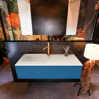 Mondiaz Erin 120cm badmeubel Jeans met 1 lade en beige wastafel links 1 kraangat