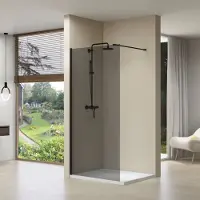 Van Rijn Inloopdouche st01 100x200 cm rookglas 8 mm met stabilisatiestang mat zwart