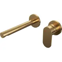 Brauer Inbouw wastafelmengkraan gold edition coldstart rechte uitloop platte hendel rechts geborsteld goud pvd met rozetten