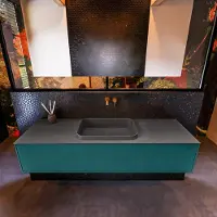 Mondiaz Badkamermeubelset Erin 150 cm met 1 Lade met RIDGE Wastafel Midden Dark grey Zonder Kraangaten Greeploos Mat Smag
